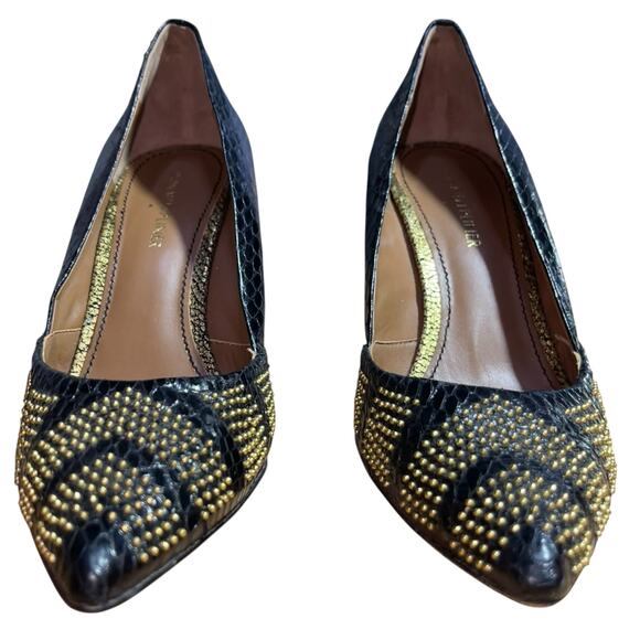 Donald J Pliner Black Pumps Snakeskin StuddedRetro Pointed Toe - Picture 4 of 10